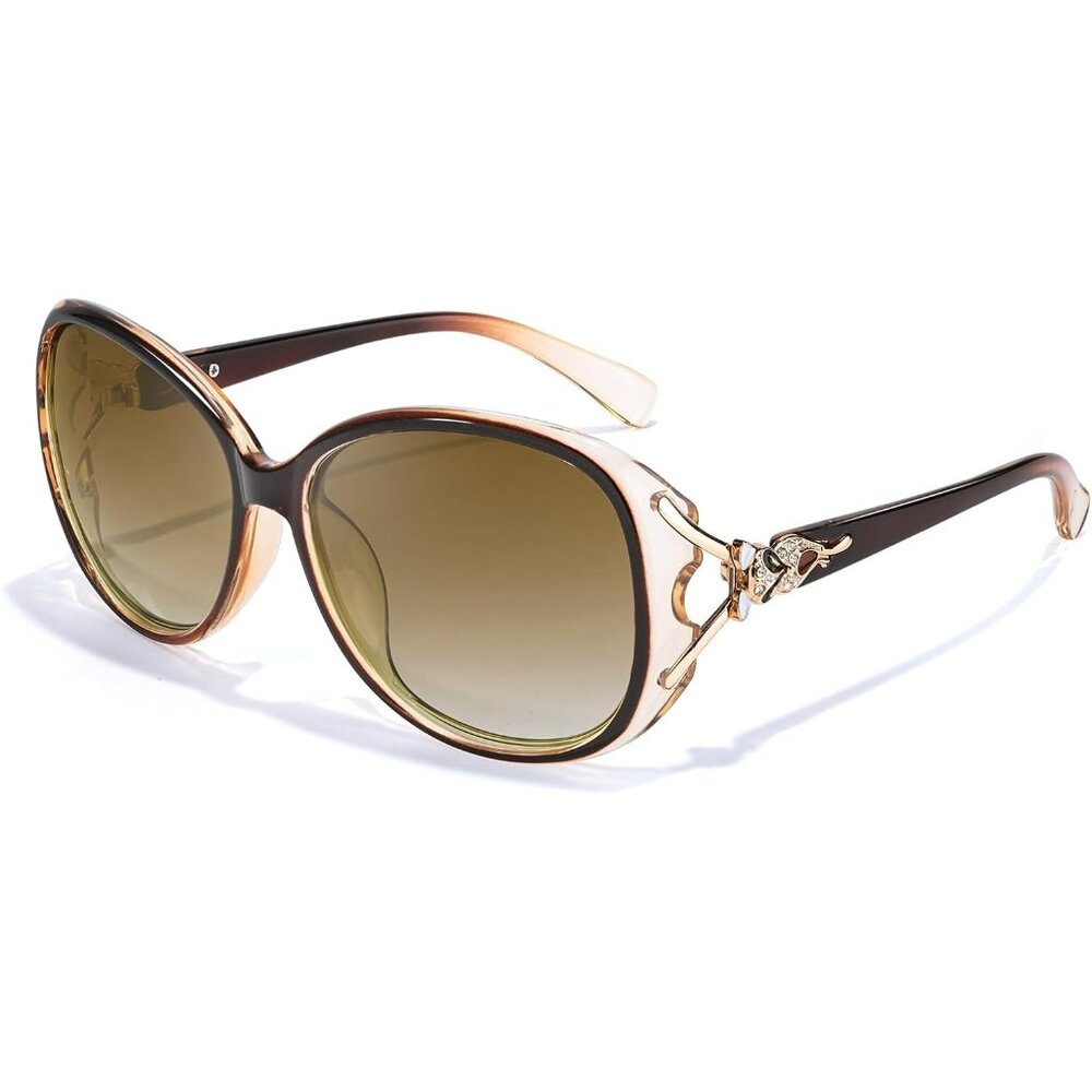 Women's Trendy Shades Eyes Protection Brown Frame Polarized Sunglasses Oversized
